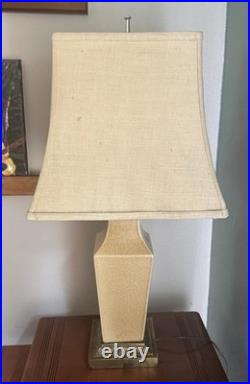 Rare Pair Vintage Crackle Glaze Table Lamps Brass MCM 60s/70s