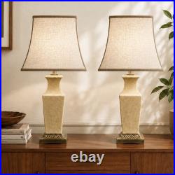 Rare Pair Vintage Crackle Glaze Table Lamps Brass MCM 60s/70s