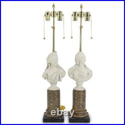 Rare Pair of Figurative Female Bust Table Lamps After Gaetano Merchi Sculptures