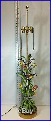 Rare TALL Vintage 1960 MARBRO FLORAL Toleware Art Table LAMP Works Tulips Italy