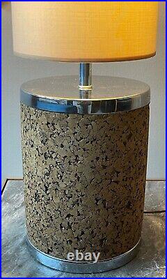 Rare TALL Vintage 70s Cork Chrome Table / Floor Lamp Mid Century Modern Lighting