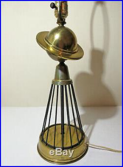 Rare Vhtf Vtg MCM Art Deco Brass Saturn Satellite Space Age Atomic Table Lamp