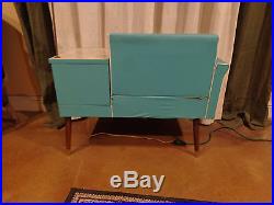 Rare Vintage 1950's Atomic Aquamarine Gossip Phone Chair Bench Table With Lamp