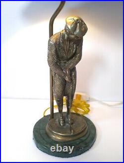Rare Vintage 24 Brass Old Time Golfer Figure Table Lamp