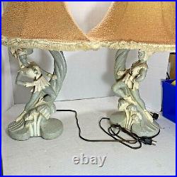 Rare Vintage Chalkware Lamp Mid Century Elf Pixie Mushroom Kitsch 50s Large