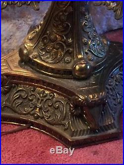 Rare Vintage Victorian Style Pair Brass Table Lamps & Swags H 44