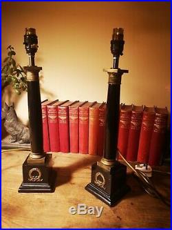 Rare pair of 1998 Vintage Chelsom Lamps Black & gold column Table Lamps 17/42cm
