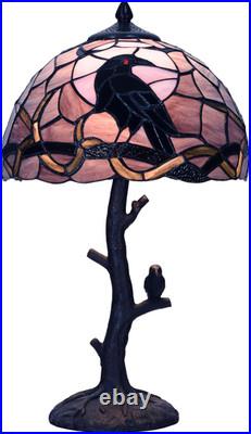 Raven on Tree Branch Tiffany Style Stained Glass Table Lamp 12Wx20H