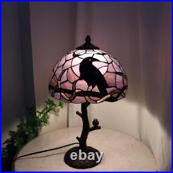 Raven on Tree Branch Tiffany Style Stained Glass Table Lamp 12Wx20H