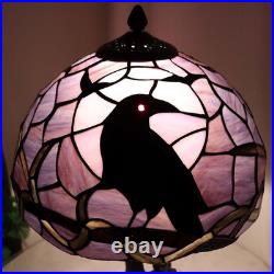 Raven on Tree Branch Tiffany Style Stained Glass Table Lamp 12Wx20H