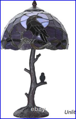 Raven on Tree Branch Tiffany Style Stained Glass Table Lamp 12Wx20H