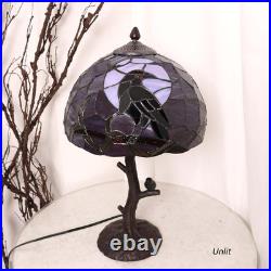 Raven on Tree Branch Tiffany Style Stained Glass Table Lamp 12Wx20H