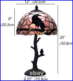 Raven on Tree Branch Tiffany Style Stained Glass Table Lamp 12Wx20H