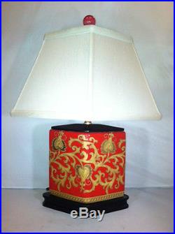 Red Oriental Table Lamp Gold Vintage Japanese Asian Design Porcelain Light Decor
