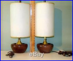 Reduced Vtg Pair Mid Century Danish Modern WalnutTeak Wood Table/Bedroom Lamps