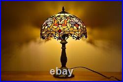 Retro Stained Glass Red Baroque Tiffany Table Lamp H 18' Antique Accent Lamp