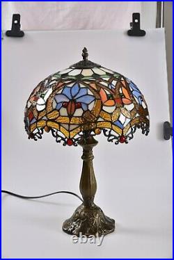 Retro Stained Glass Red Baroque Tiffany Table Lamp H 18' Antique Accent Lamp