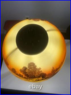 Reverse Painted 19.5 Table Lamp With Metal Base And Pull Chain Socket