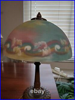 Reverse hand painted vintage lamp 16.5 tall