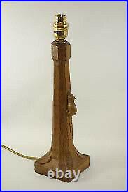 Robert Mouseman Thompson, Hand Carved English Oak Table Lamp, Arts & Crafts