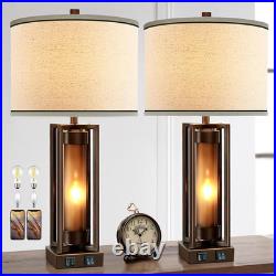 Rustic Table Lamps for Living Room Set of 2 with USB C+A Ports, Farmhouse Vintag