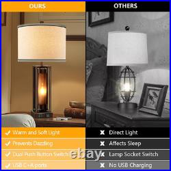 Rustic Table Lamps for Living Room Set of 2 with USB C+A Ports, Farmhouse Vintag