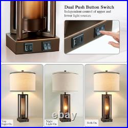 Rustic Table Lamps for Living Room Set of 2 with USB C+A Ports, Farmhouse Vintag