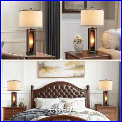 Rustic Table Lamps for Living Room Set of 2 with USB C+A Ports, Farmhouse Vintag
