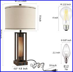 Rustic Table Lamps for Living Room Set of 2 with USB C+A Ports, Farmhouse Vintag