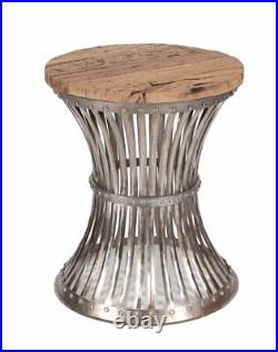 Rustic industrial vintage metal lamp side table stool solid drift wood top