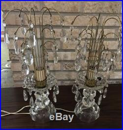 SET 2 Antique WATERFALL Electric Table LAMPS 28 Crystal PRISMS Vintage ART DECO