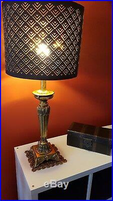 STUNNING VINTAGE LOOK MID CENTURY MODERNIST 70s 80s XL TABLE LAMP CANE BRASS