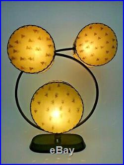STUNNING Vtg 1950s MAJESTIC Era ATOMIC Retro LAMP with3 FIBERGLASS Drum SHADES