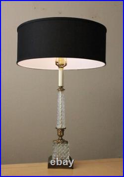SUBLIME! MID CENTURY CRYSTAL BRASS TABLE LAMP VTG 50s 60s MCM HOLLYWOOD REGENCY