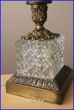 SUBLIME! MID CENTURY CRYSTAL BRASS TABLE LAMP VTG 50s 60s MCM HOLLYWOOD REGENCY