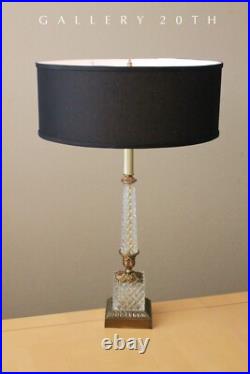 SUBLIME! MID CENTURY CRYSTAL BRASS TABLE LAMP VTG 50s 60s MCM HOLLYWOOD REGENCY
