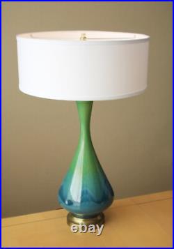 SUBLIME! MID CENTURY DANISH MODERN BLUE PORCELAIN DRIP TABLE LAMP VTG 50's 60's