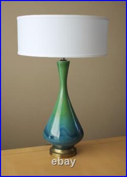 SUBLIME! MID CENTURY DANISH MODERN BLUE PORCELAIN DRIP TABLE LAMP VTG 50's 60's