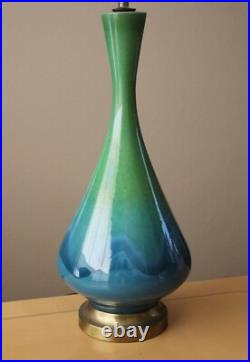 SUBLIME! MID CENTURY DANISH MODERN BLUE PORCELAIN DRIP TABLE LAMP VTG 50's 60's