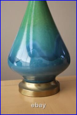 SUBLIME! MID CENTURY DANISH MODERN BLUE PORCELAIN DRIP TABLE LAMP VTG 50's 60's