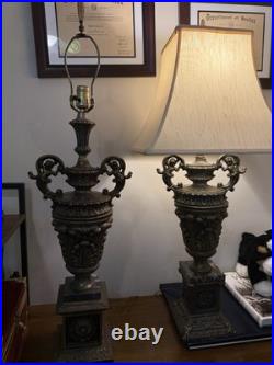 SUPERB MID CENTURY BRONZE/brass/marble URN LAMP WITH ANGELS