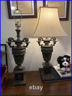 SUPERB MID CENTURY BRONZE/brass/marble URN LAMP WITH ANGELS