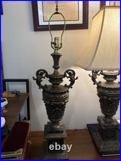 SUPERB MID CENTURY BRONZE/brass/marble URN LAMP WITH ANGELS