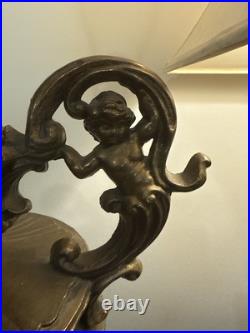 SUPERB MID CENTURY BRONZE/brass/marble URN LAMP WITH ANGELS