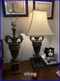 SUPERB MID CENTURY BRONZE/brass/marble URN LAMP WITH ANGELS