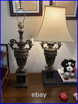 SUPERB MID CENTURY BRONZE/brass/marble URN LAMP WITH ANGELS