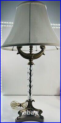 Satin Gold With Regency Cut Crystal Vintage Table Lamp With Shade 32