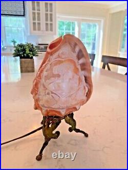 Sea Shell Cameo Lamp / Griffin Base & Carved Woman in heart / Vintage