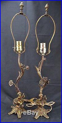 Set 2 Brass Vintage Cherub Putti Lamps Made in Spain Hollywood Regency Boudoir