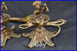 Set 2 Brass Vintage Cherub Putti Lamps Made in Spain Hollywood Regency Boudoir